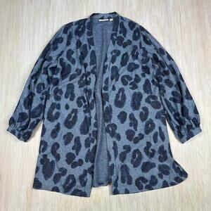 Susan Graver Open Front Long Sleeve Animal Print Chic Cardigan Sweater Large